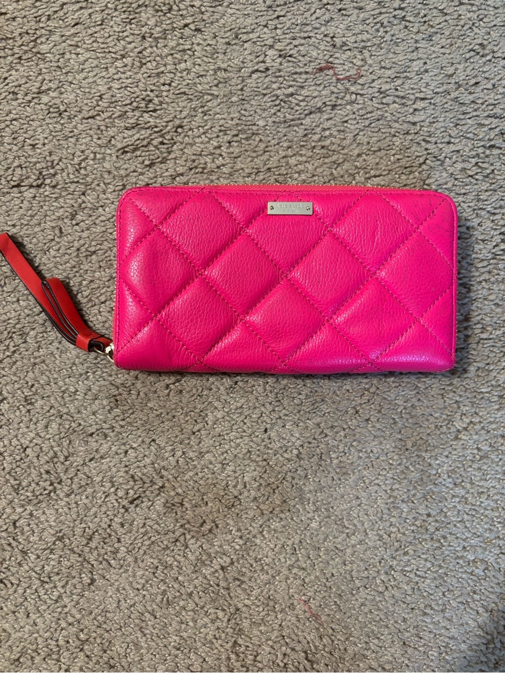 kate spade Quilted Hot Pink Zip Around Wallet with Wristlet